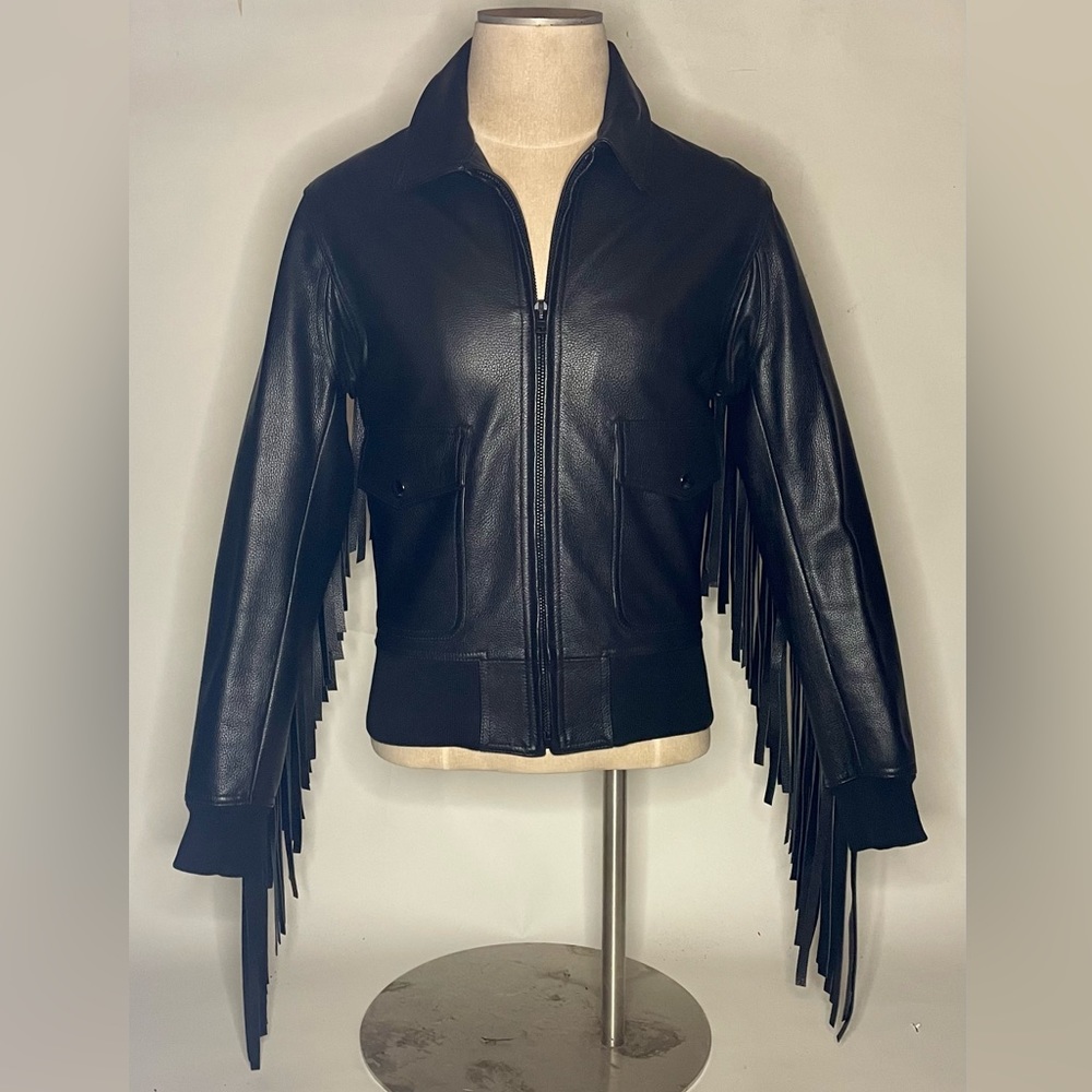 Givenchy Mens Leather Fringed Aviator Jacket Sz 48